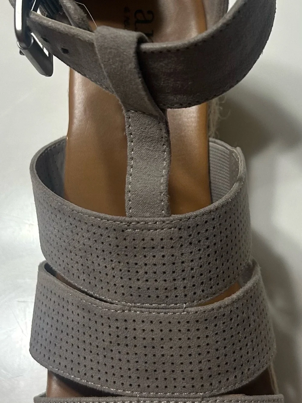 A.N.A espadrille platform wedge sandals in gray/taupe. 8.5